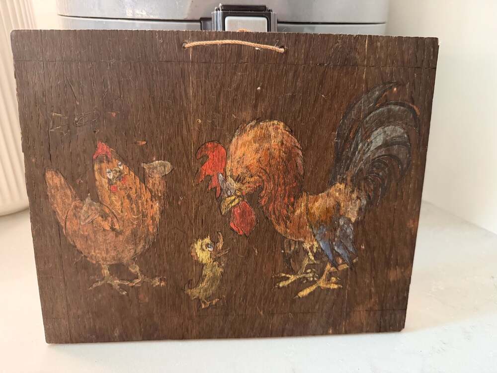 Vintage Hand Painted Folk Art Wood Panel Wall Decor Farmhouse Country Rooster an